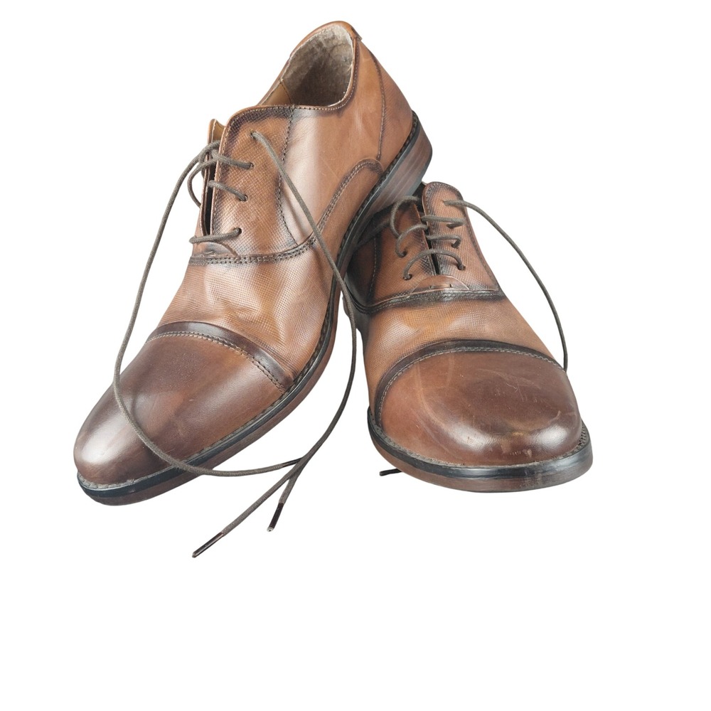Steve Madden Mens Finnch 247 Cognac Leather Cap Toe Oxford Dress Shoes Size 10